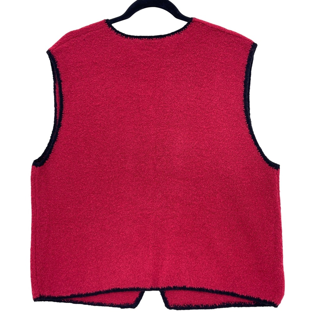 Koret Red Boucle Knit Vest L Vintage 90s Floral Ribbon Applique Beaded Diamond - Picture 2 of 8